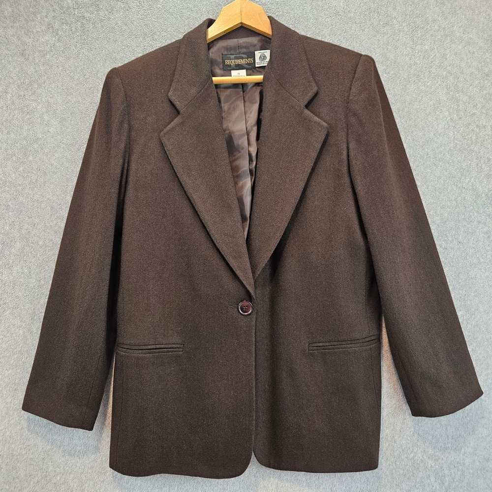 REQUIREMENTS Blazer Women 8 Brown Wool Single Button Vintage Professional Office